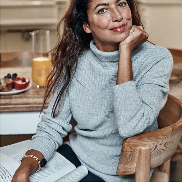 Summersalt The Luxe Cashmere Blend Funnel Neck Mix Stitch Sweater New Grey XS - Picture 1 of 9